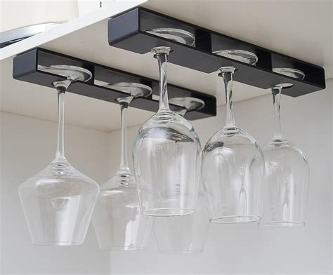 HOME CUBE 2 Pc Adhesive Wine Glass Rack,Under Cabinet Hanging Stemware ...