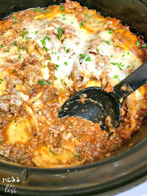 Crockpot Ravioli Lasagna - Mess for Less