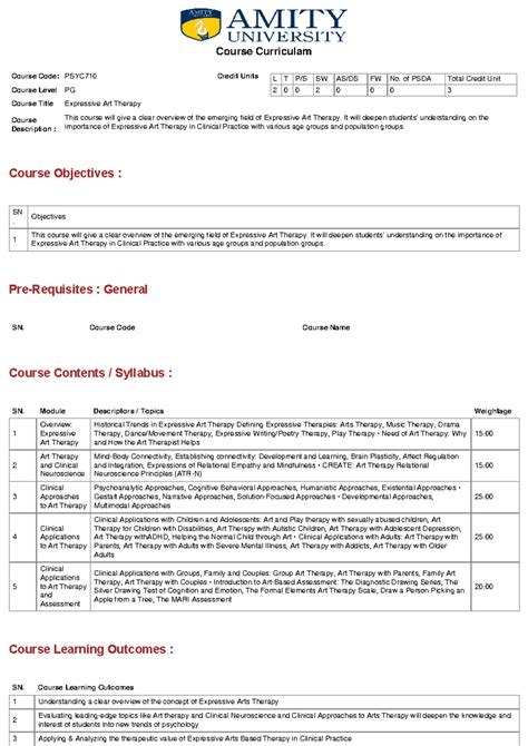 Expressive Art Therapy Syllabus - PSYC710 Overview & Objectives - Studocu