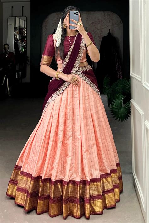 South Indian Peach Color Half Saree For Pongal - Anaya Designer Studio