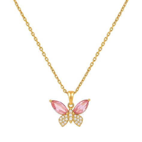 Indianshelf 18K Gold Plated Pink Crystal Butterfly Pendant Necklace