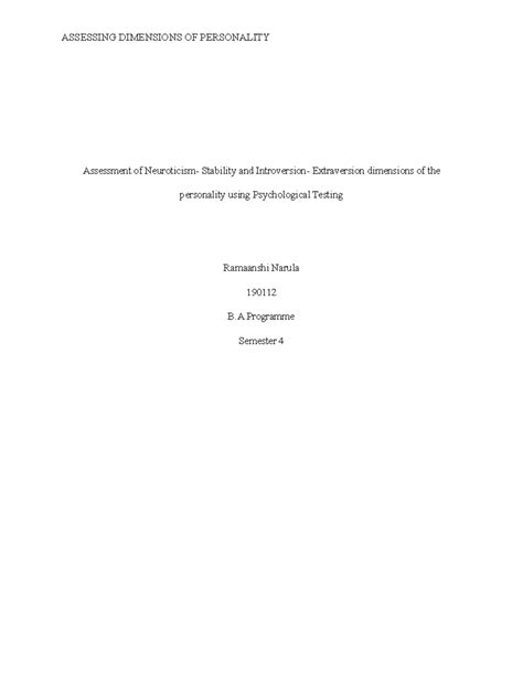 MPI practical - Assessment of Neuroticism- Stability and Introversion ...