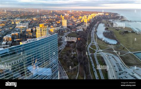 Aerial photograph of Milwaukee, Wisconsin, USA at sunset Stock Photo ...