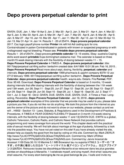 Fillable Online Depo provera perpetual calendar to print Fax Email ...