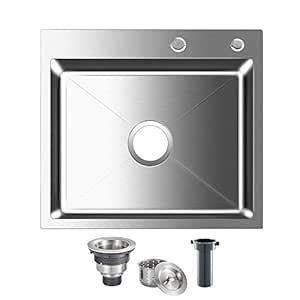 ROVOGO 304 Stainless Steel Kitchen Sink Single Bowl with 2 Holes, 18 ...