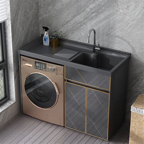 新款阳台洗衣机柜台盆一体式带搓衣板洗衣池定制家用洗衣槽台面-淘宝网