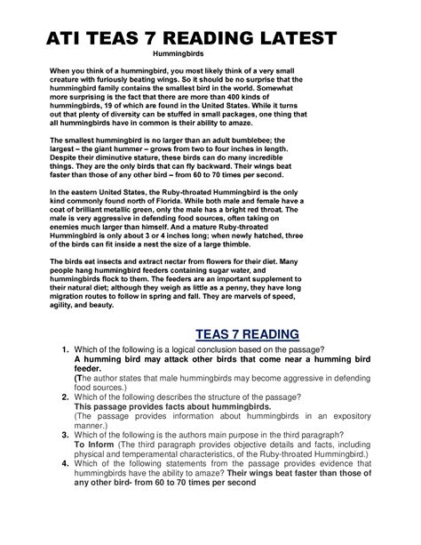 ATI TEAS 7 READING LATEST - Scholarfriends
