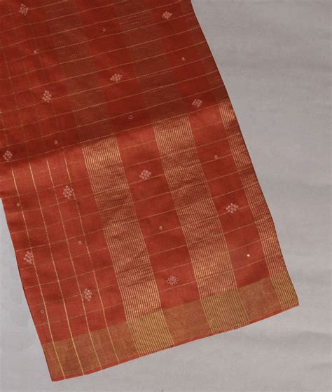 Buy Rust Tussar Embroidery Saree T363359