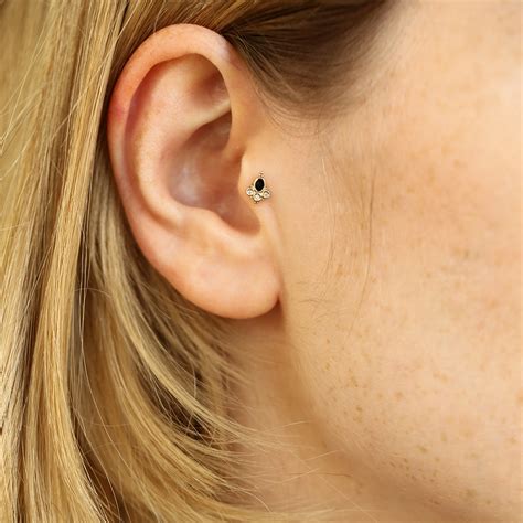 Nia Diamond and Black Enamel Yellow Gold Piercing