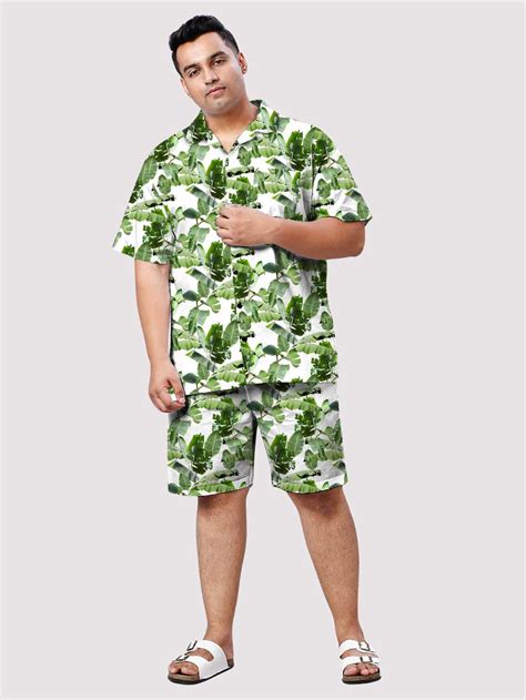 Leafy Luxe Digital Printed Half Co-ords Men's Plus Size | Guniaa