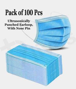 BLAQUE Certified Pack of 100 masks, 3 ply - 3 layered Pharmaceutical ...