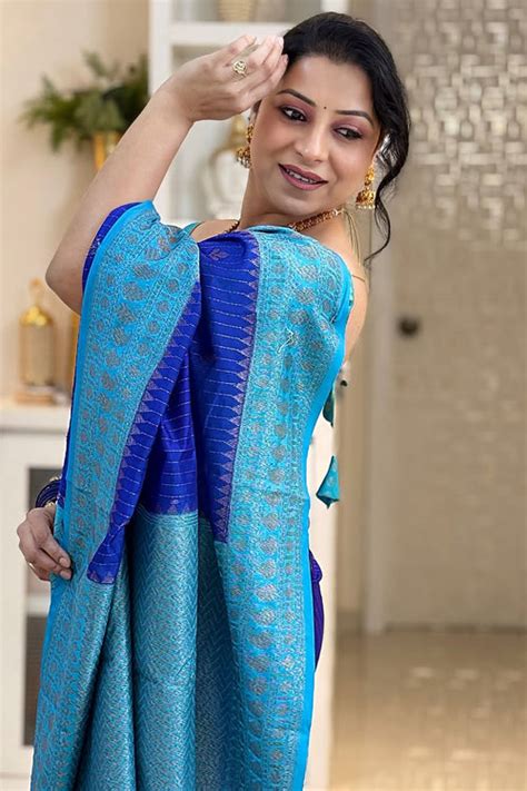 Skinny Blue Soft Silk Saree With Designer Blouse Piece – LajreeDesigner