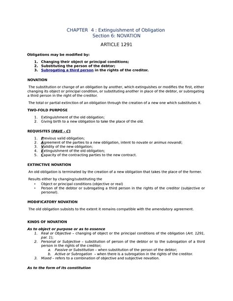 Chapter 9 - afghjm, - CHAPTER 4 : Extinguishment of Obligation Section 6: NOVATION ARTICLE 1291 ...