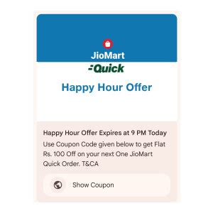 OfferTag: Jiomart Loot : Flat 100 Off on minimum Order value of 101 ...