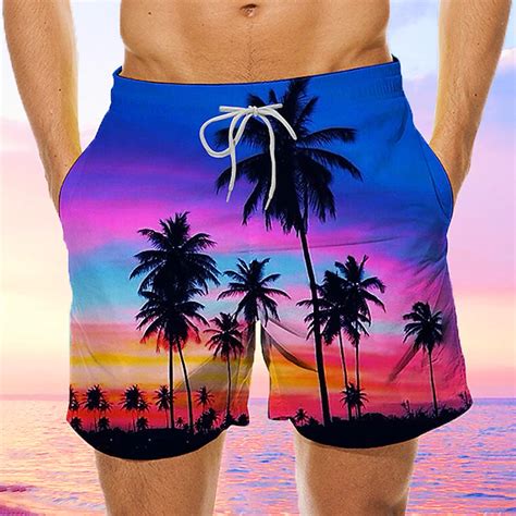 Men's Coconut Tree Sunset Board Shorts Swim Shorts Swim Trunks Mid ...