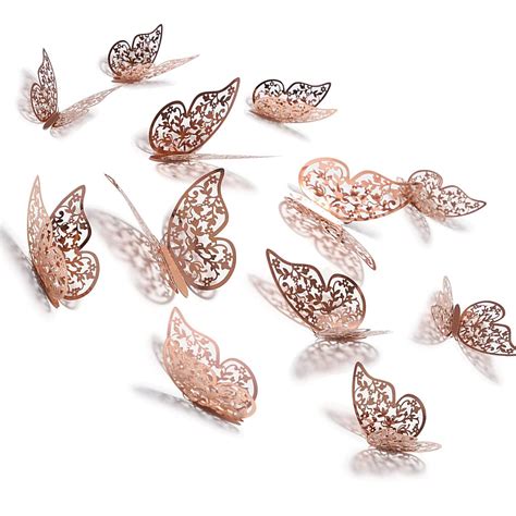 Xtore® 12pcs 3D Gorgeous Shiny Rose Gold Butterfly Stickers with ...