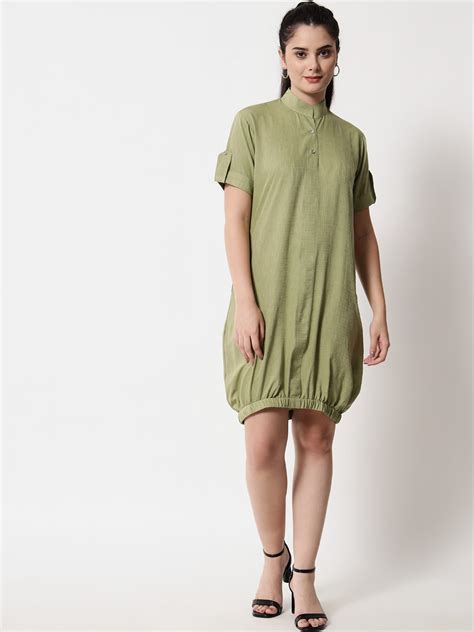 Elasticated Short Dress olive – RUDRAAKSHA