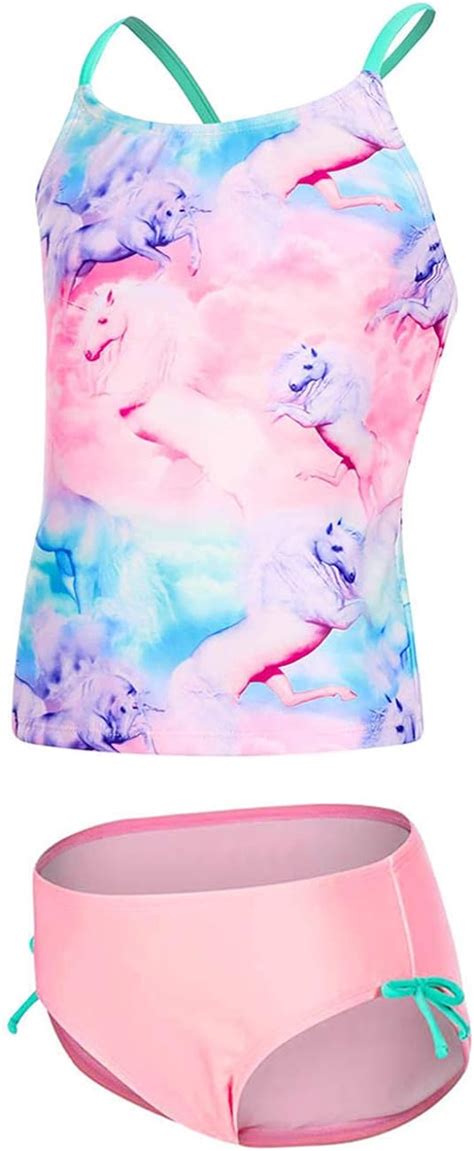 Buy DUSISHIDAN Kid's Girls Swimsuits Cute Rainbow Unicorn Two Piece ...