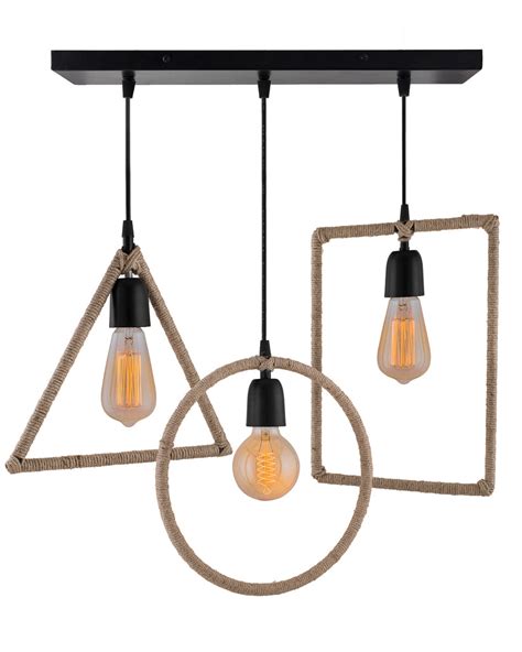 3-Lights Linear Cluster Chandelier Hemp Rope Rectangle, Triangle, Roun ...