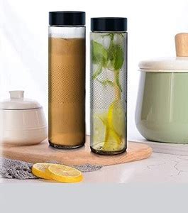 TINSUHG Glass Water Bottle with Leak-Proof Airtight Black Color Plastic ...
