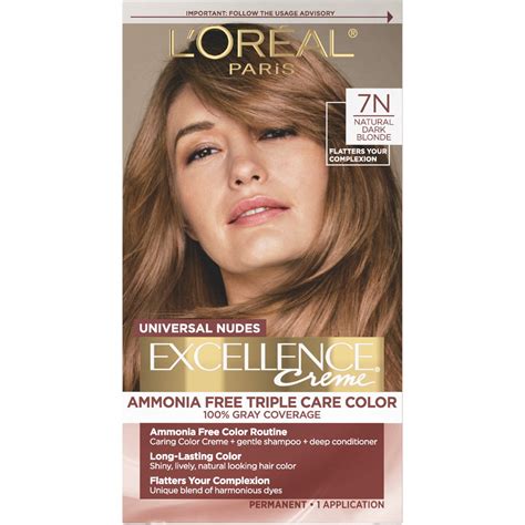 L'Oreal Paris Excellence Universal Nudes Permanent Hair Color, 7N Natural Dark Blonde, Unisex, 1 ...