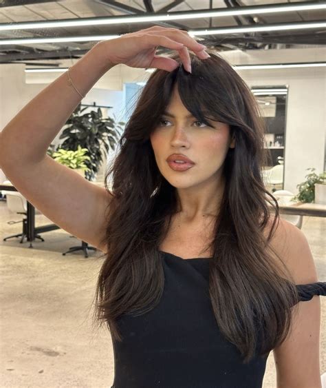 Pin by 𝓁𝒶𝓇𝒶 on hair in 2025 | Dark hair bangs, Brunette hair color ...