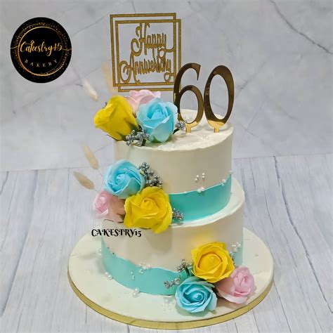 Timeless Love 60th Anniversary Cake | Elegant 2tier Design – CAKESTRY15