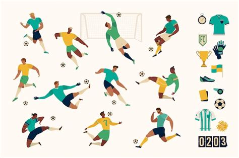 Football soccer player set of isolated characters and modern set of ...