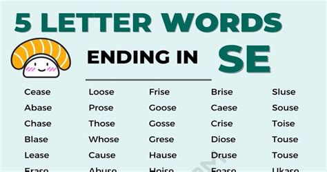 175+ Examples of 5 Letter Words Ending in SE • 7ESL