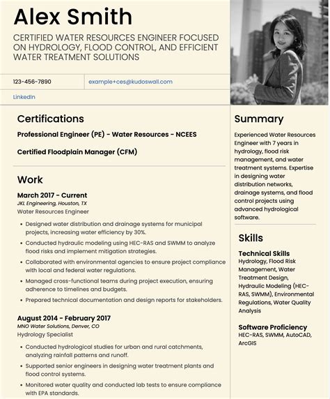 Water Resources Engineer Resume Example | Environmental Engineering Careers