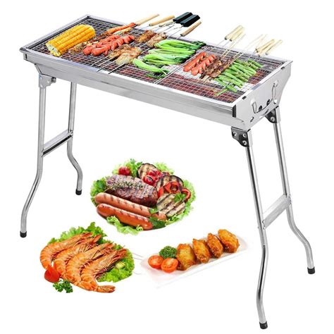 Barbecue Charcoal Grill Stainless Steel Folding Portable BBQ Tool Kits ...