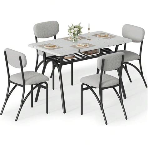 Dining Table Set For 4, Kitchen Table With Boucle Chairs, Modern ...