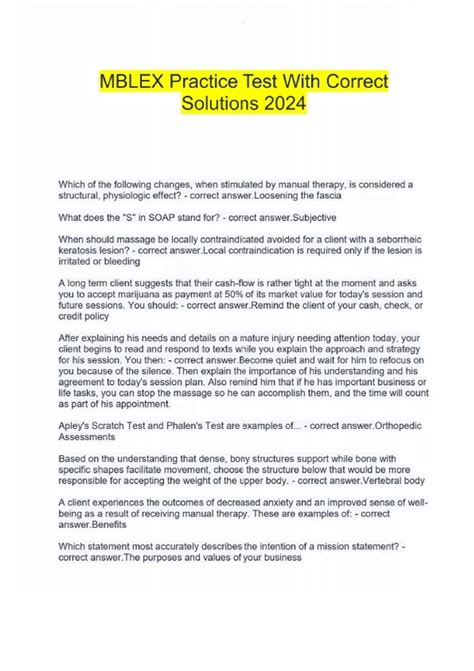 MBLEX Practice Test With Correct Solutions 2024 - MBLEX - Stuvia US