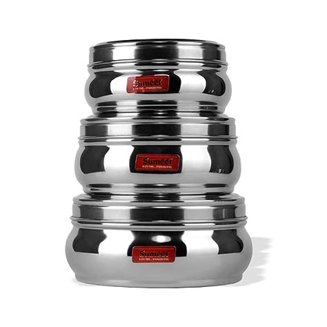 Buy Sumeet Stainless Steel Belly Shape Flat Canisters/Puri Dabba ...