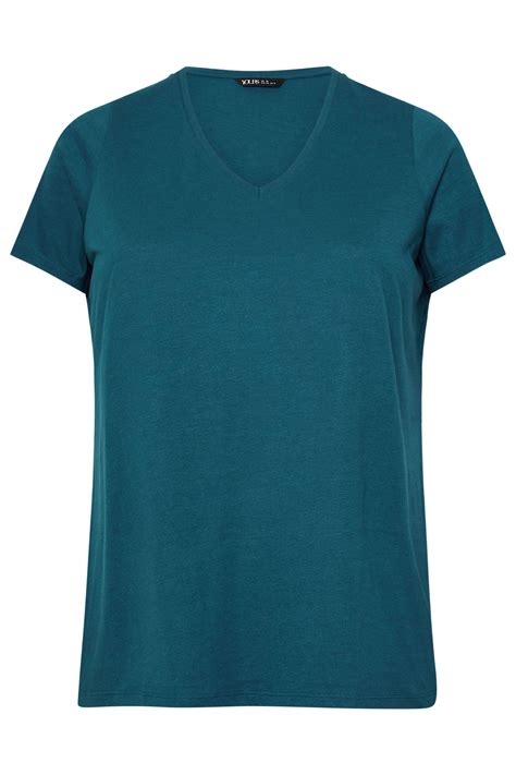 YOURS Plus Size Teal Blue V-Neck T-Shirt | Yours Clothing