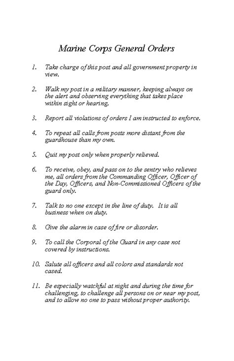 MCGeneral Orders - Marine Corps General Orders 1. Take charge of this ...