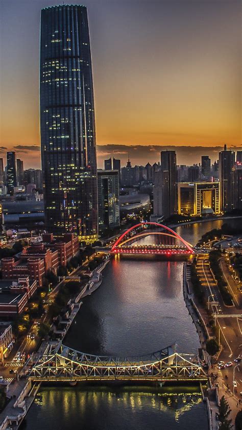 壁纸 天津城市夜景，河流，桥梁，摩天大楼，HDR风格，中国 3840x2160 UHD 4K 高清壁纸, 图片, 照片