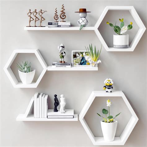 Ereteken ART Modern Hexagonal Floating Wall Shelves,Wall Mounted Shelf ...