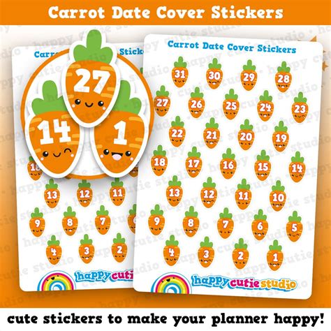 31 Cute Carrots the Rabbit/carrot Countdown/date Cover Planner Stickers ...