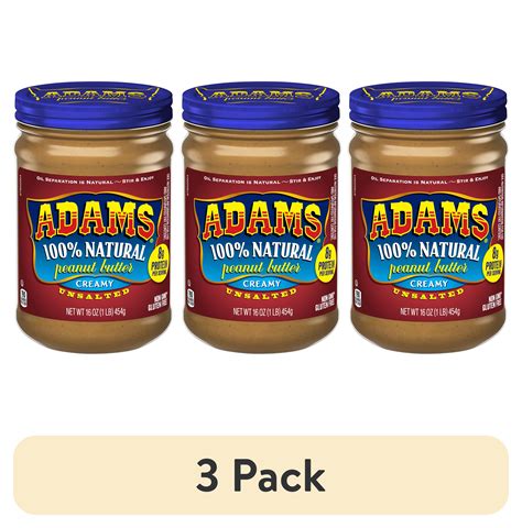 (3 pack) Adam's Natural Unsalted Creamy Peanut Butter, 16-Ounce ...