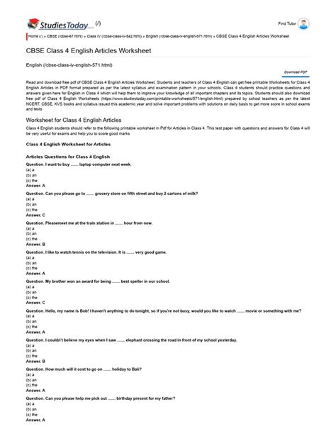 Image result for Class 4th English Worksheet CBSE