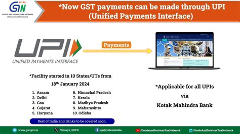 GSTN launched UPI Option for GST Payment via Kotak Mahindra Bank in 10 ...