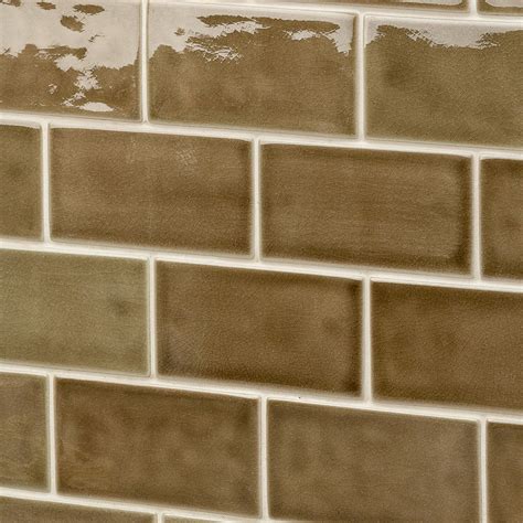 Nabi Sea Wind 3x6 Crackled Ceramic Subway Tile, Brown - Wall Backsplash