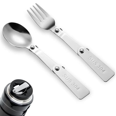 Buy 2pcs Replacement Spoon & Fork for Thermos, Stainless Steel Foldable ...