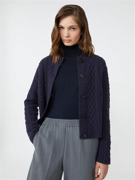 Wool knit crew-neck cardigan, navy | Weekend Max Mara