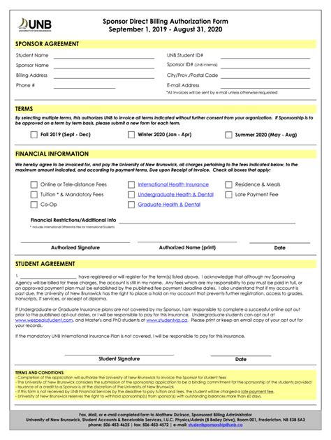 2019 Canada UNB Sponsor Direct Billing Authorization Form Fill Online ...