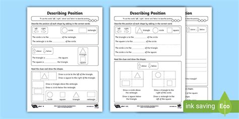 👉 Describing Position Worksheets PDF for Key Stage 1 Maths