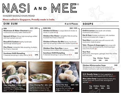 Menu at Nasi and Mee - Nungambakkam, Chennai