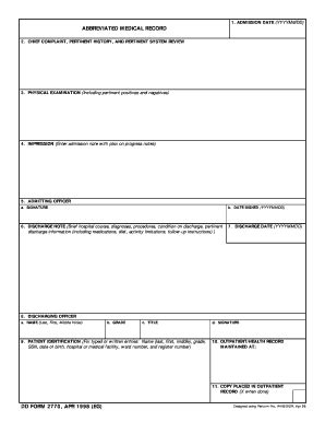 Abbreviated Medical Record Form - Blank Fillable Template | Fill Out ...