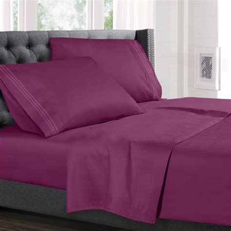 Cal King Size Bed Sheets Set Magenta, Luxury Bedding Sheets Set, 4 ...